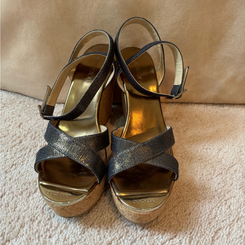Jimmy Choo metallic brown wedge sandal
